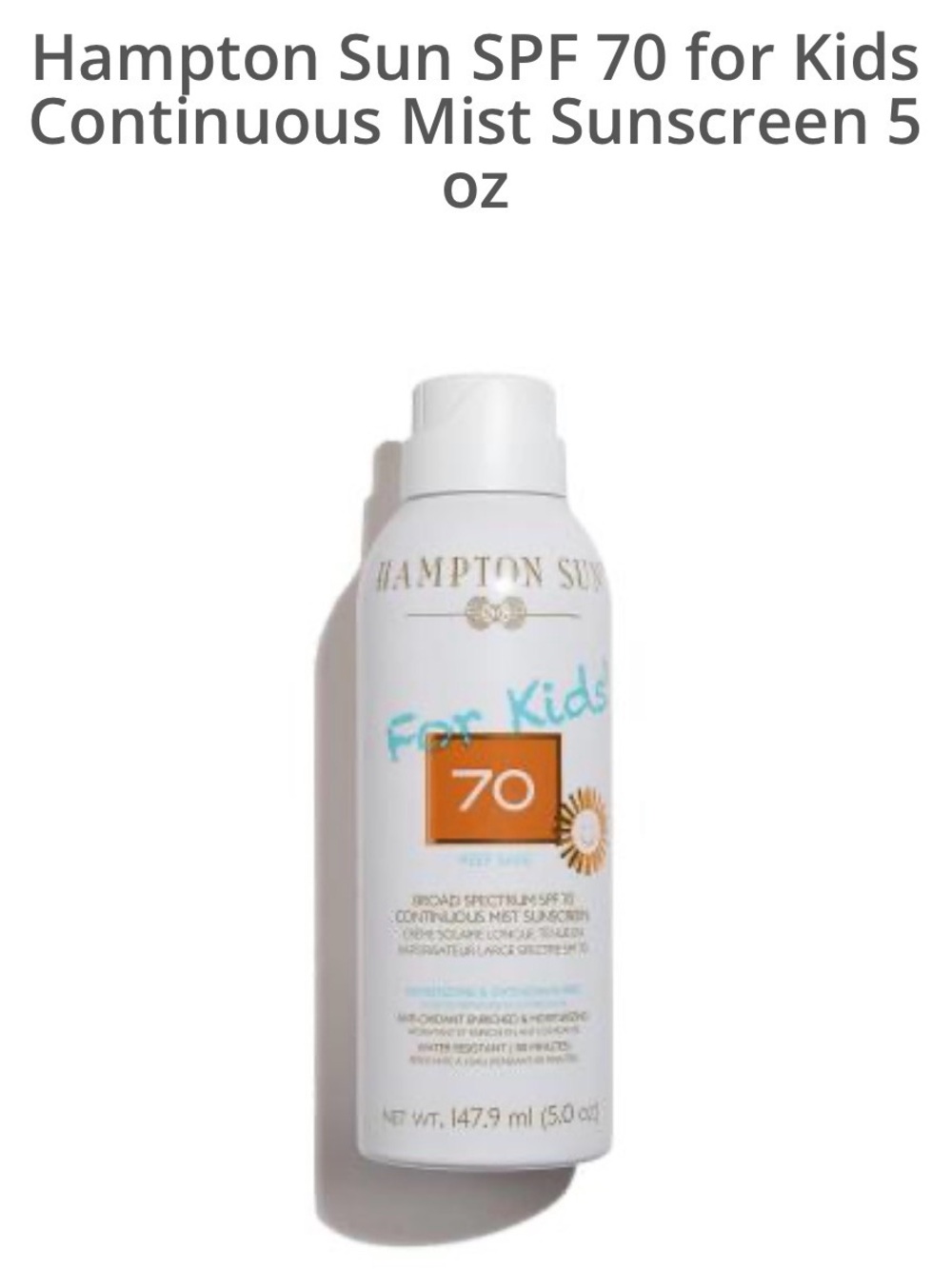 Hampton Sun Kids SPF 70 Continuous Mist Sunscreen for Kids - NWOT